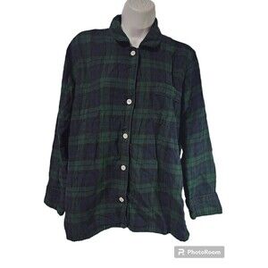 J. Crew Women's Casual Button Down V Neck Long Sleeve Loose Plaid Flannel Shirt